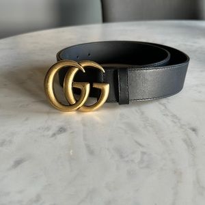 Unisex black leather belt heavy logo size 100